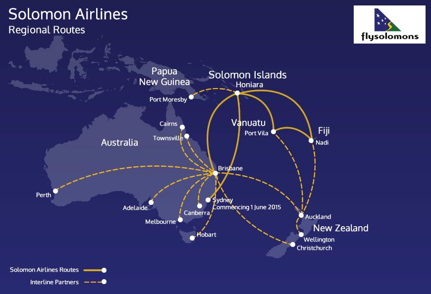 Solomon Airlines regional route map